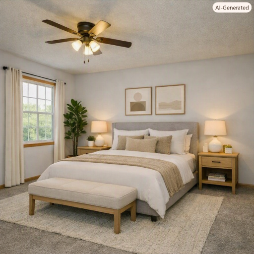 Virtually staged primary bedroom
