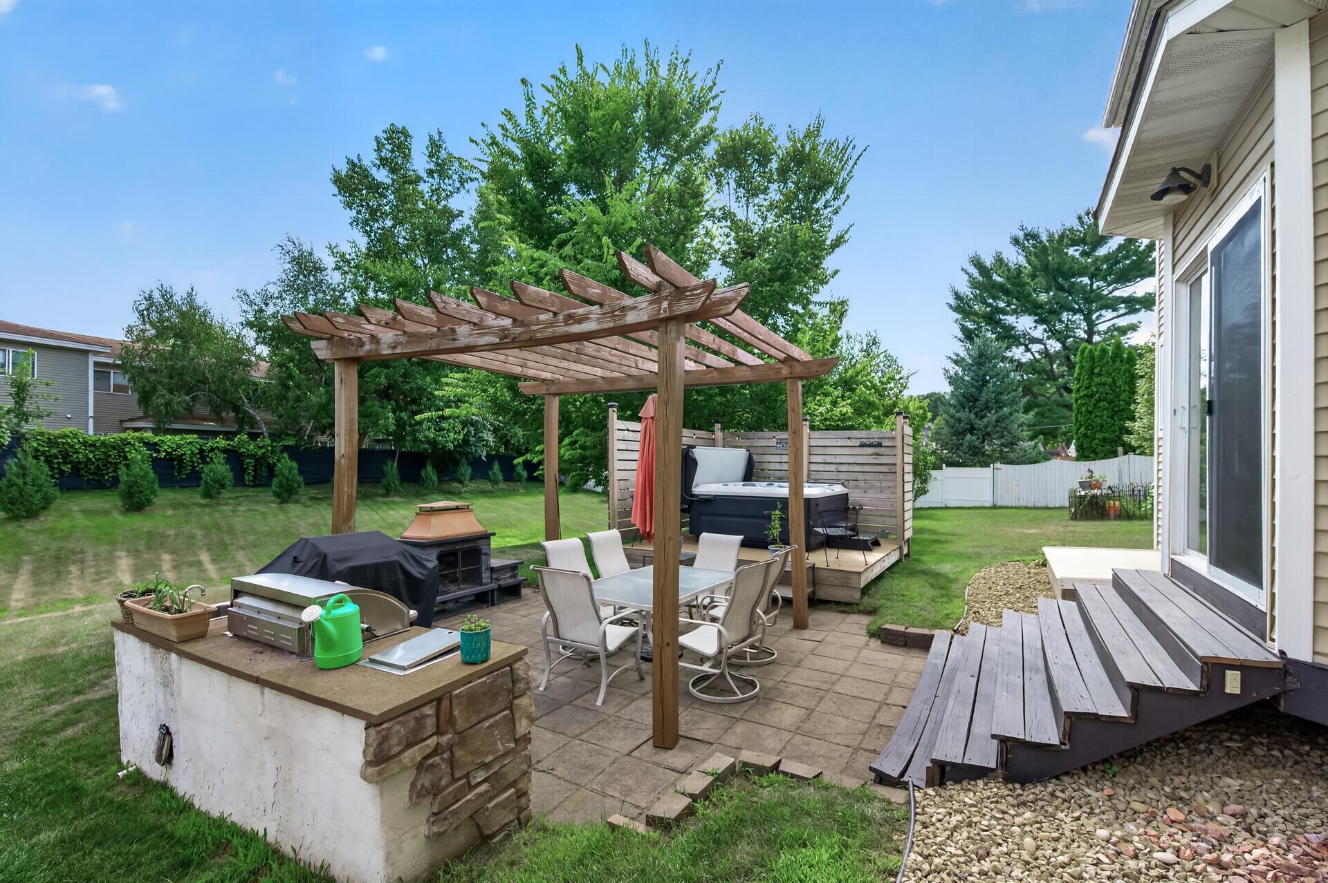 Deck perfect for a hot tub, pergola, and fireplace