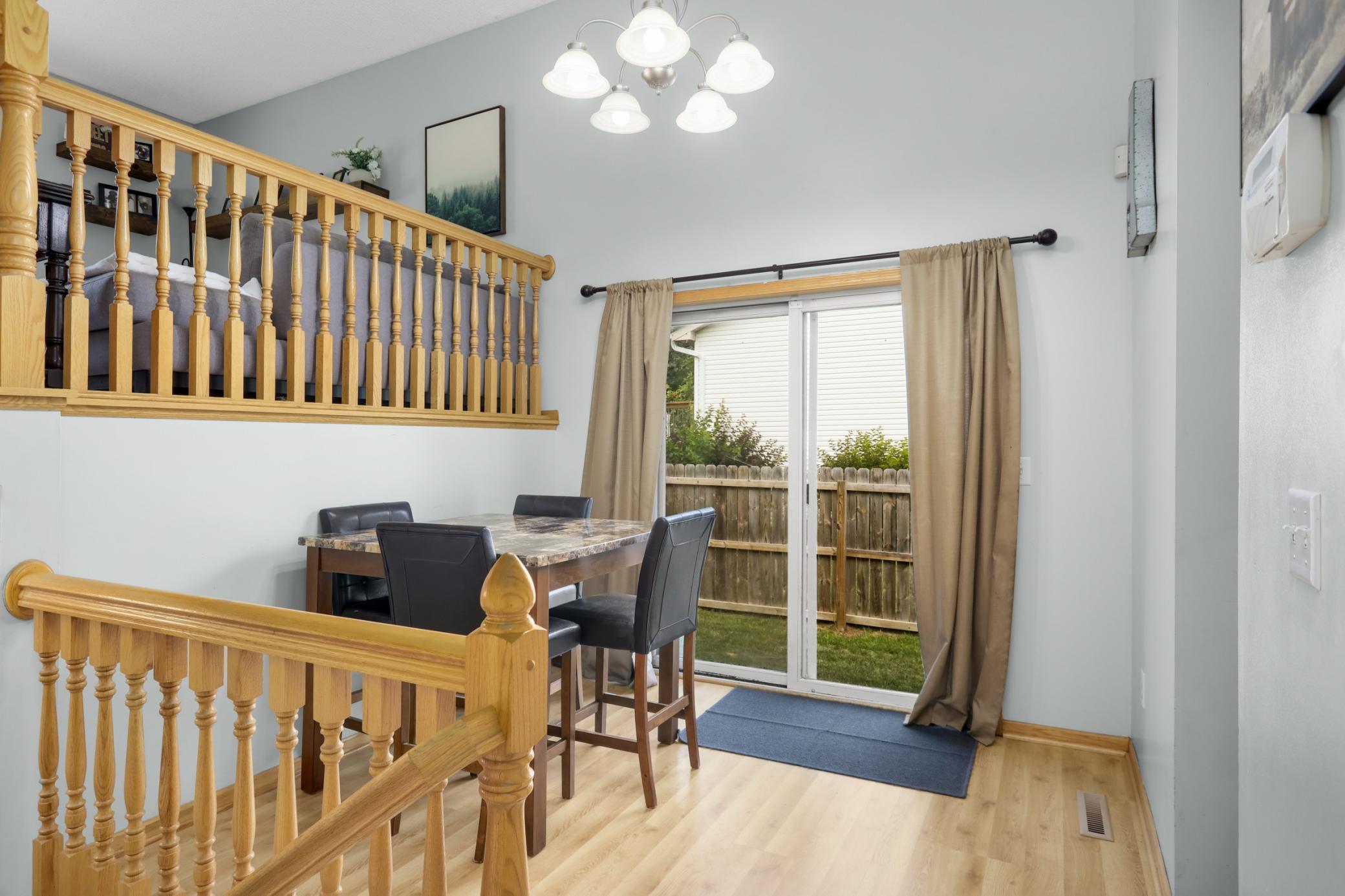 Sliding door to the backyard is great for pets, kids and entertaining.