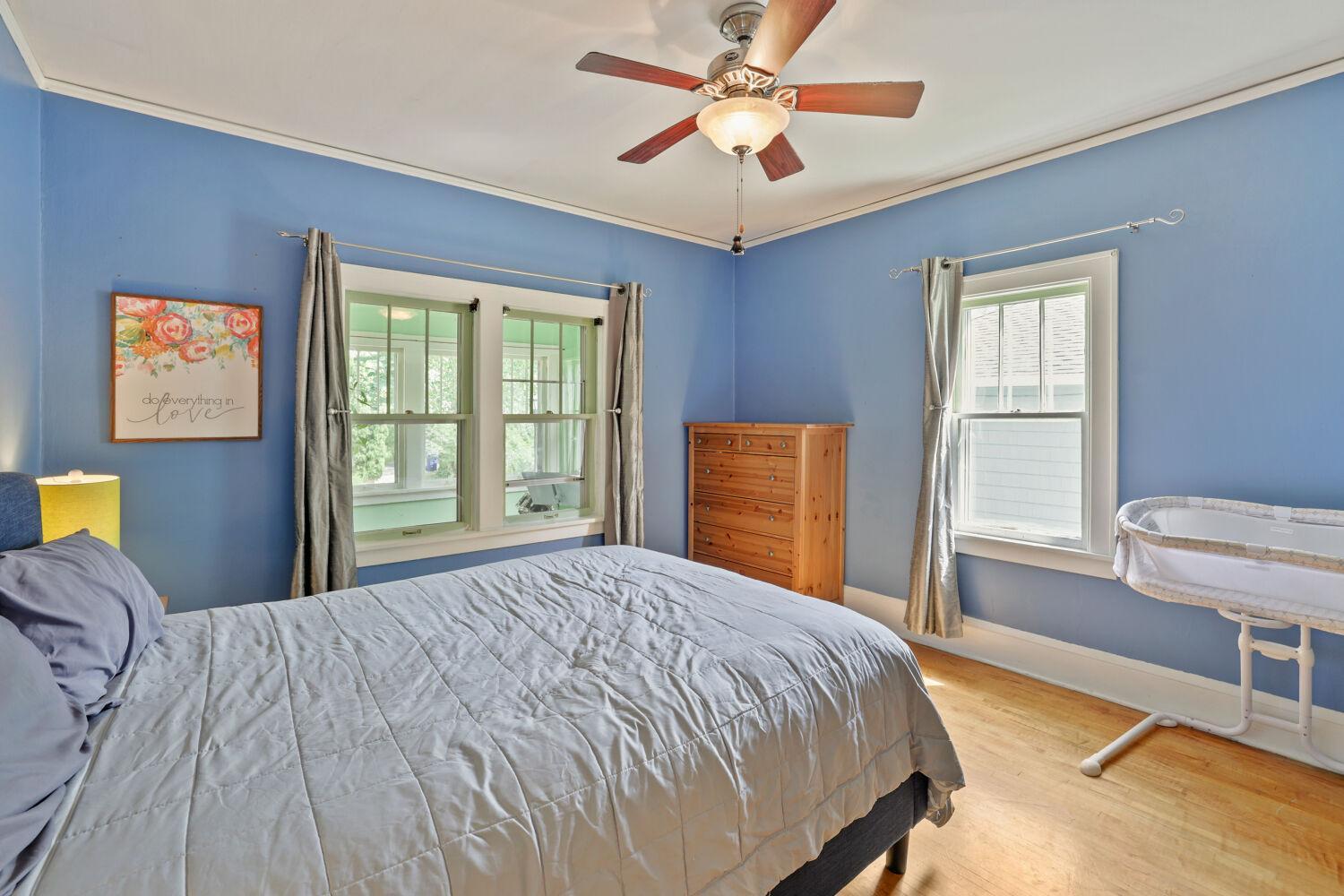 Primary bedroom offers lots of light