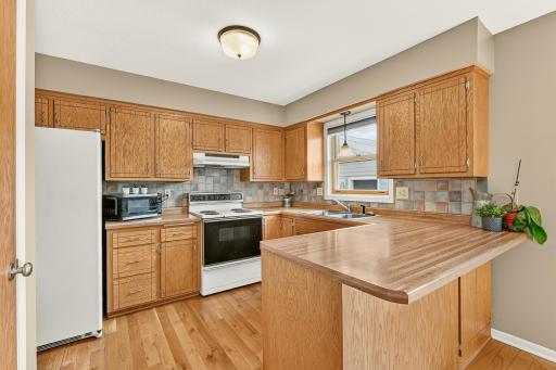 Kitchen with ample counter and cupboards space.