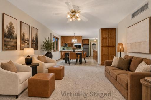Living, Dining & Kitchen - virtually staged