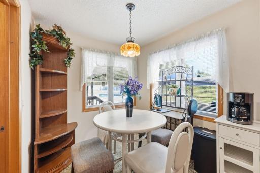 Breakfast nook overlooks the morning sunrise and the pasture!