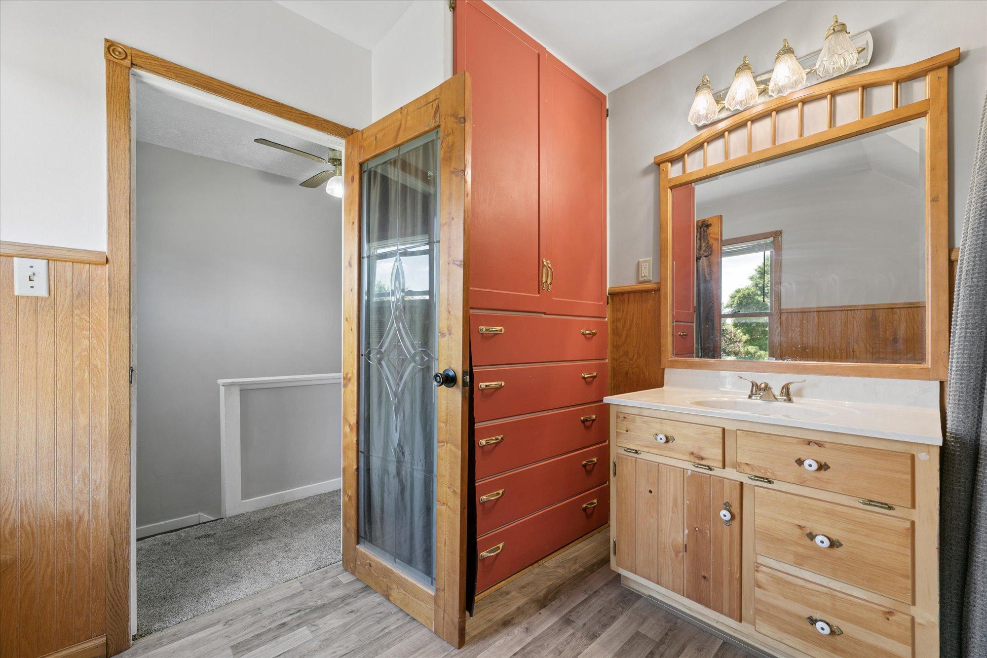 Built in dresser in the bathroom