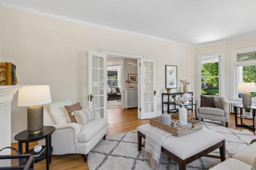French doors add charm and an open feel to the living room.