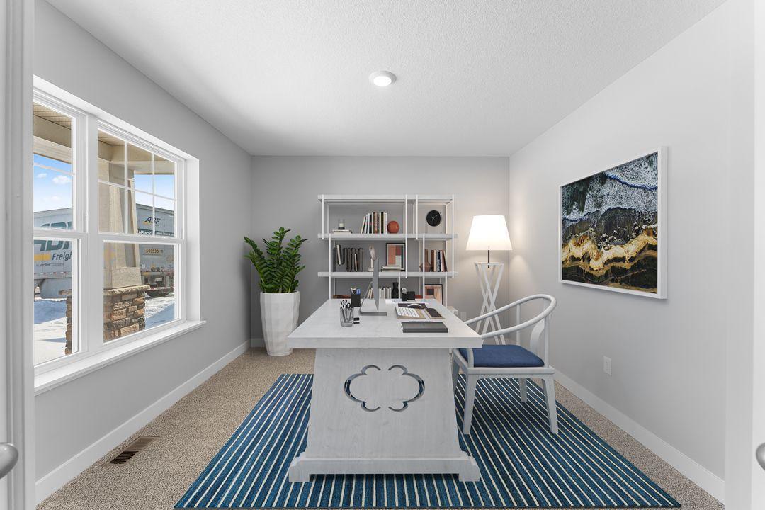 The front flex room on the Cameron II provides options for an at home office, play room, or exercise area! Photo of a virtually staged model home. Colors and options may vary. Ask Sales Agent for details.