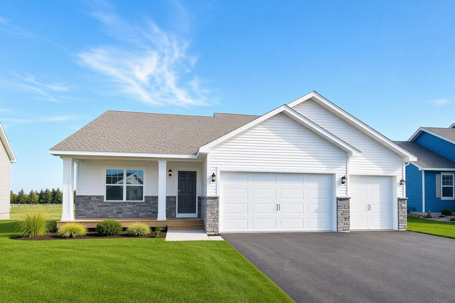 Welcome home to the Cameron II at Highlands at Eagle View in Elko New Market! Photo is of a similar home. Options and colors may vary. Ask Sales Agent for details. AI-generated landscaping for visualization. Actual yard condition may differ.