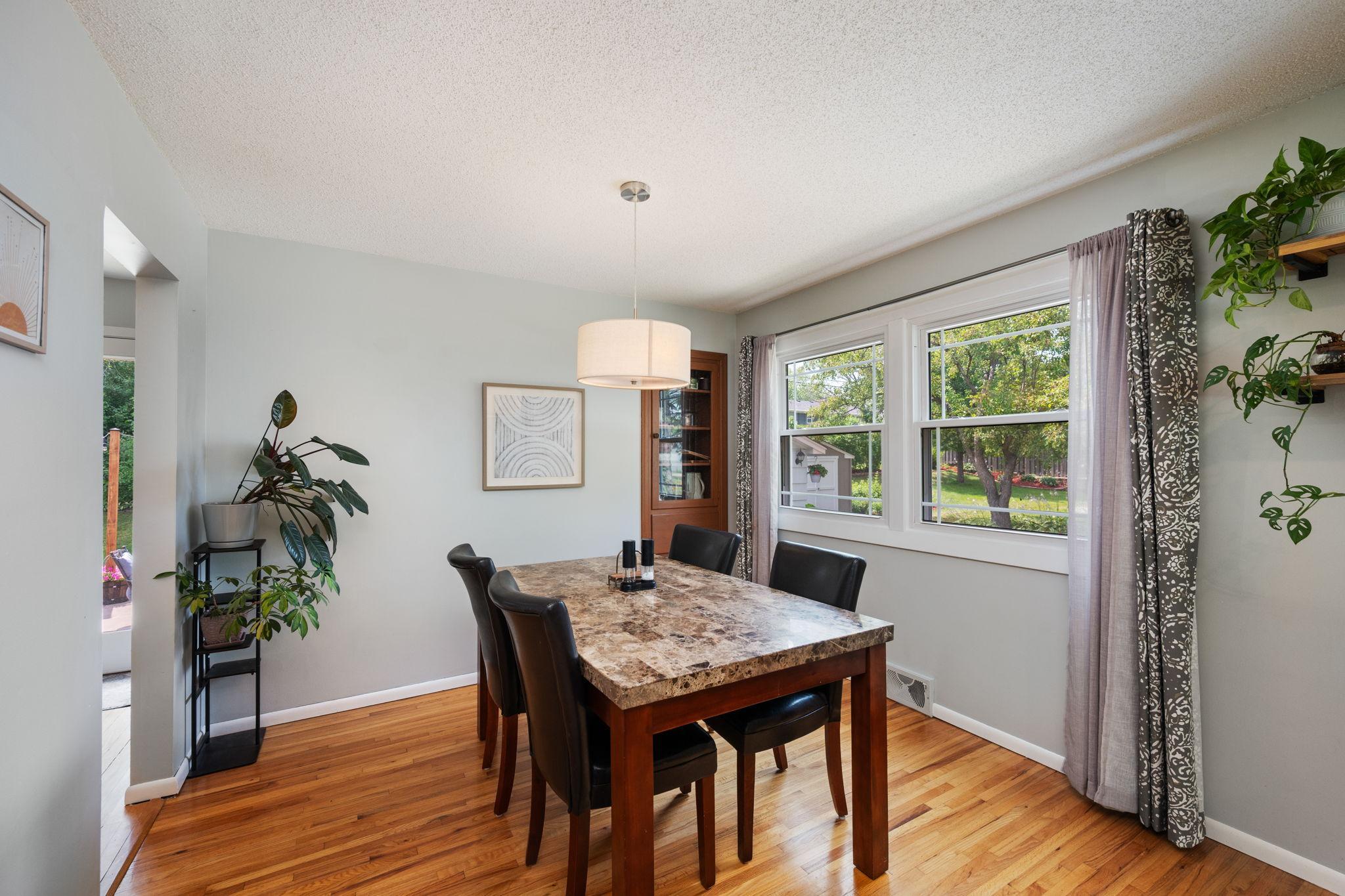 Dining room right off the kitchen with built ins