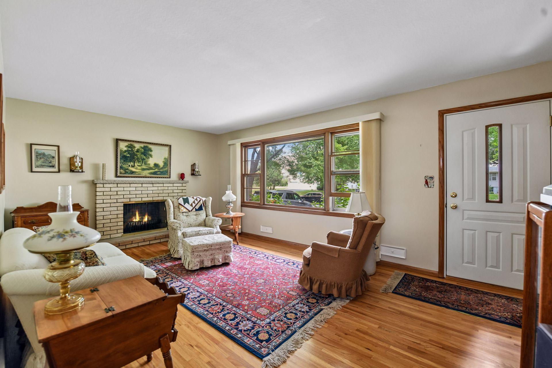 Living Room with wood burning fireplace