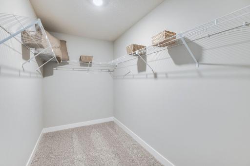 Primary bedroom features a large walk-in closet. *Pictures are of a model home, actual colors and finishes may vary.