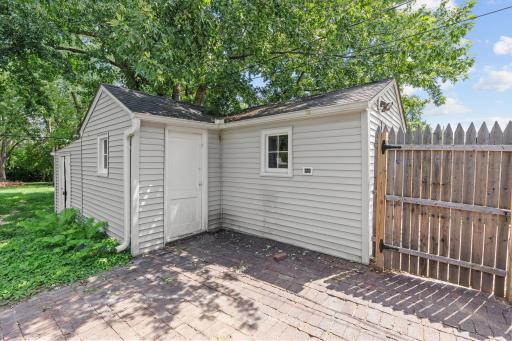 Deep, detached garage providing extra space for awn equipment, tools, and outdoor gear.