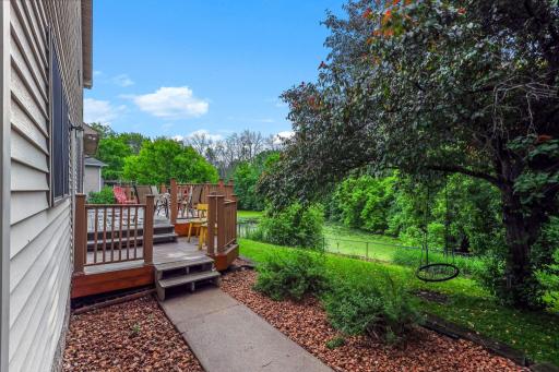 View of deck from side entrance to backyard.