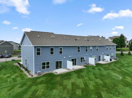 Rear of homes at Ardan Place in Rosemount. Every home has a private patio.