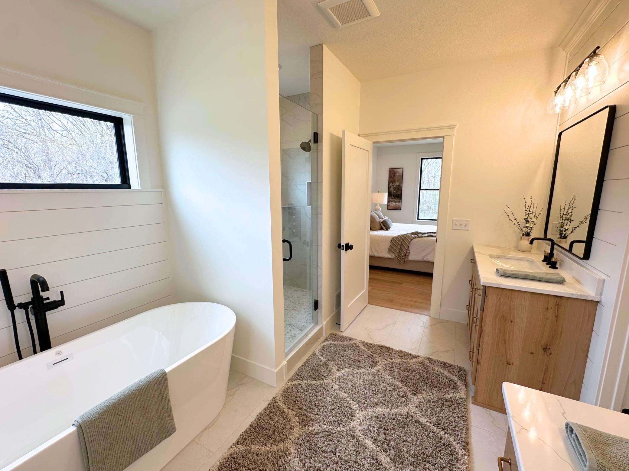 Primary Bath w/ Double Vanities, Walk-in Shower, Soaking Tub, Water Closet and Electric In-floor Heat