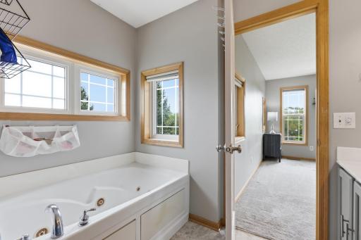 Jetted soaked tub and separate shower