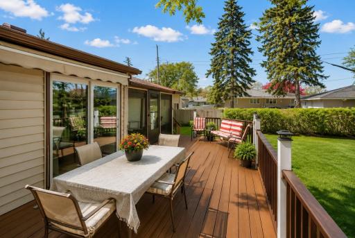 Large maintenance free deck with sunshade awning