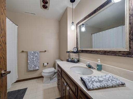The full bath on the lower level.