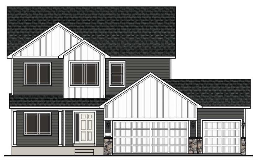 Exterior Color Scheme selected for this home including Stone Accents. Highlights include a 4 BAY GARAGE on a WALKOUT CORNER HOMESITE! Rendering may not depict exact color match.