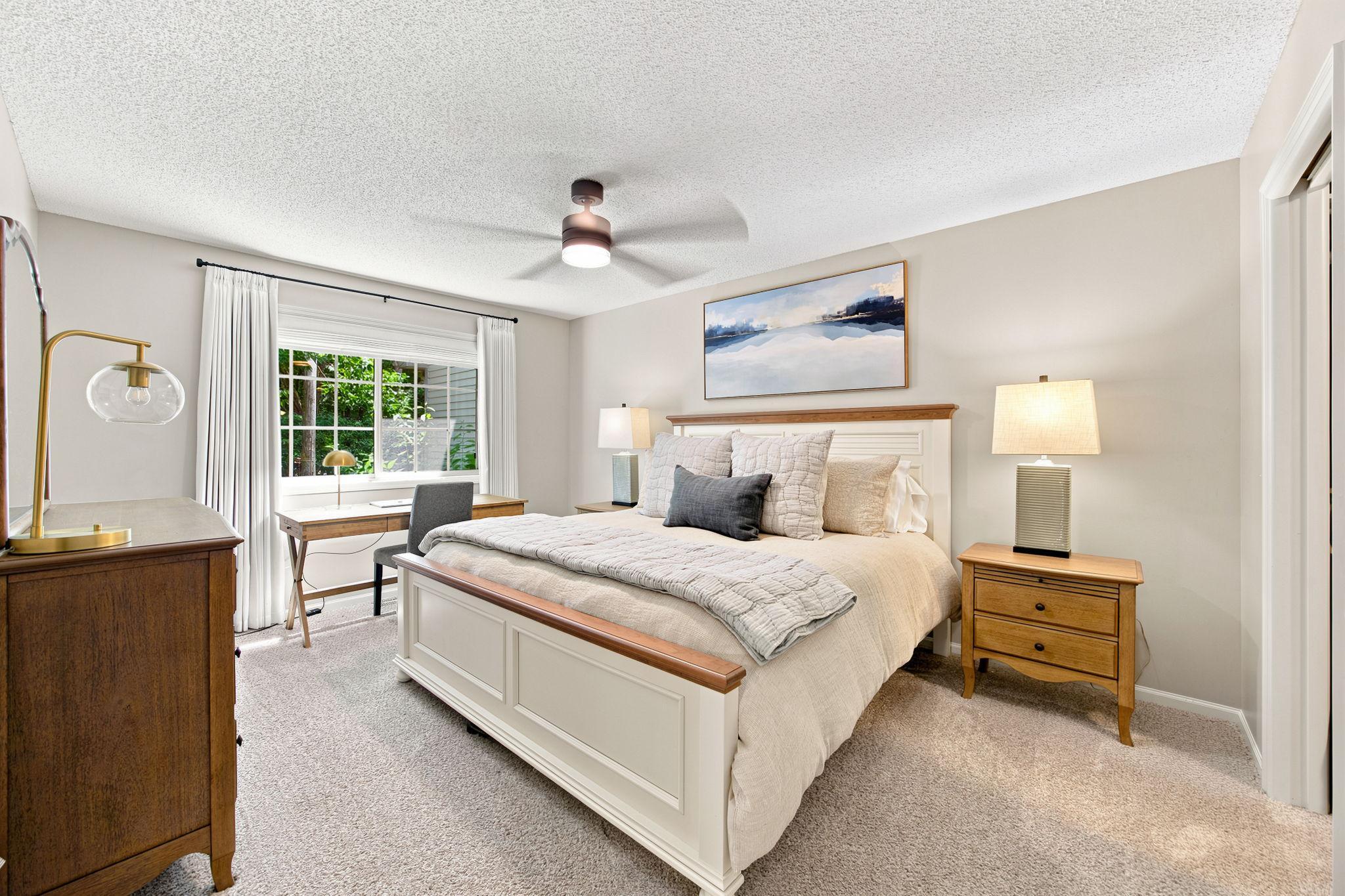 Spacious main bedroom featuring a complete on suite, walk-in closet and 3/4 bath.