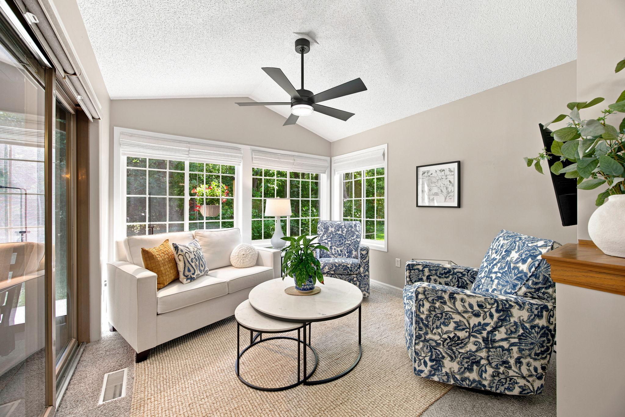 The big windows for ample sunlight and for privacy use the custom automated shades.