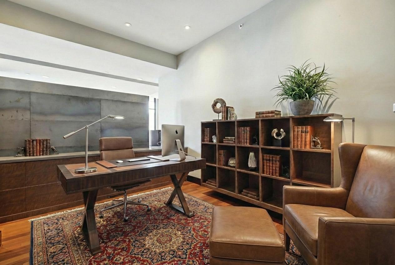 A third bedroom or den offers possibilities as an office (virtually staged),