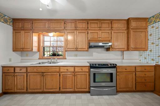 Ample cabinet and countertop space
