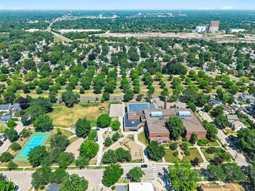 Aerial view of Loring School and Victory Memorial Drive