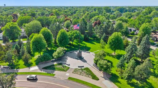 Aerial view of the flag pole monument on Victory Memorial Drive
