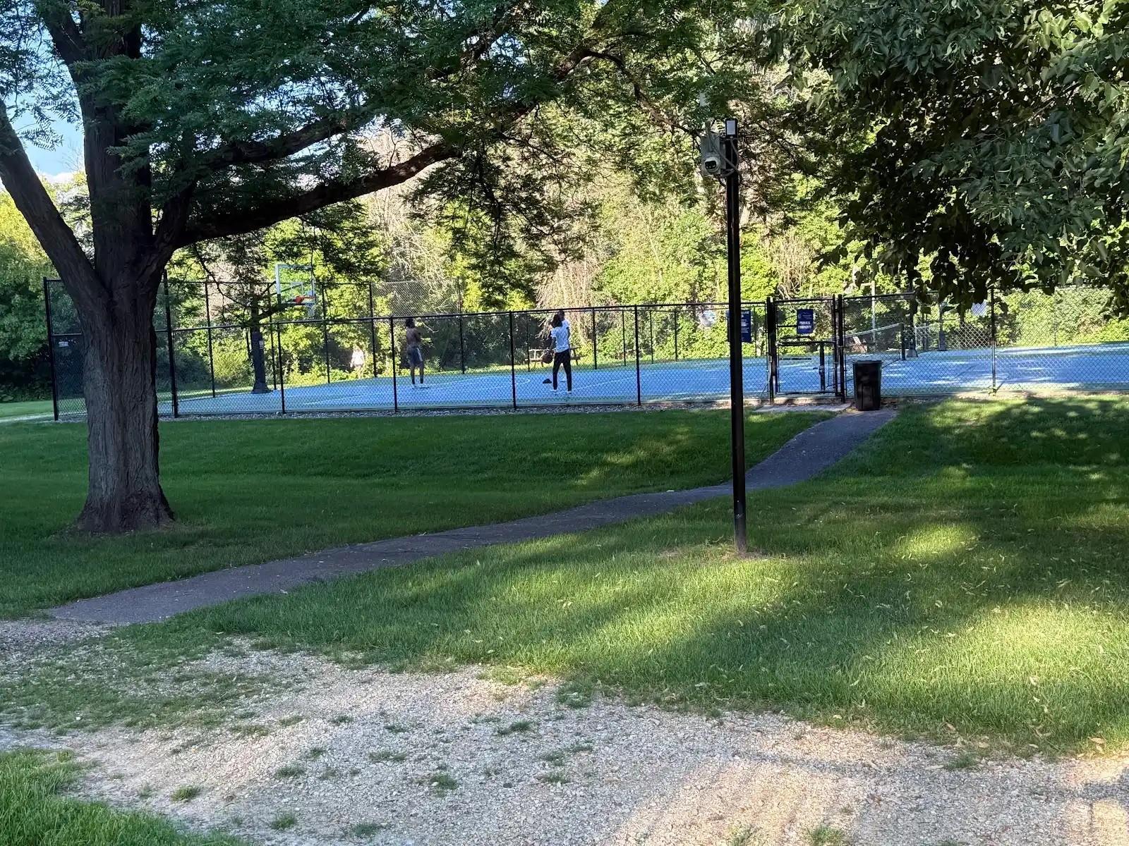 Shared pickleball courts.
