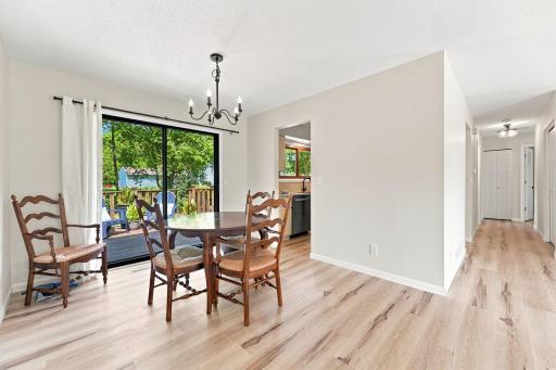 Dining room with sliding doors to deck