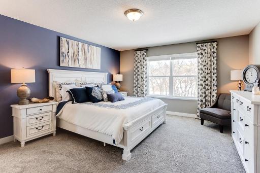 An oasis on it's own, the home's primary suite is awesome & loaded - including immediate access to a private bath that is equally appointed with features & TWO oversized walk-in closets! Photo of model home, color & options may vary.