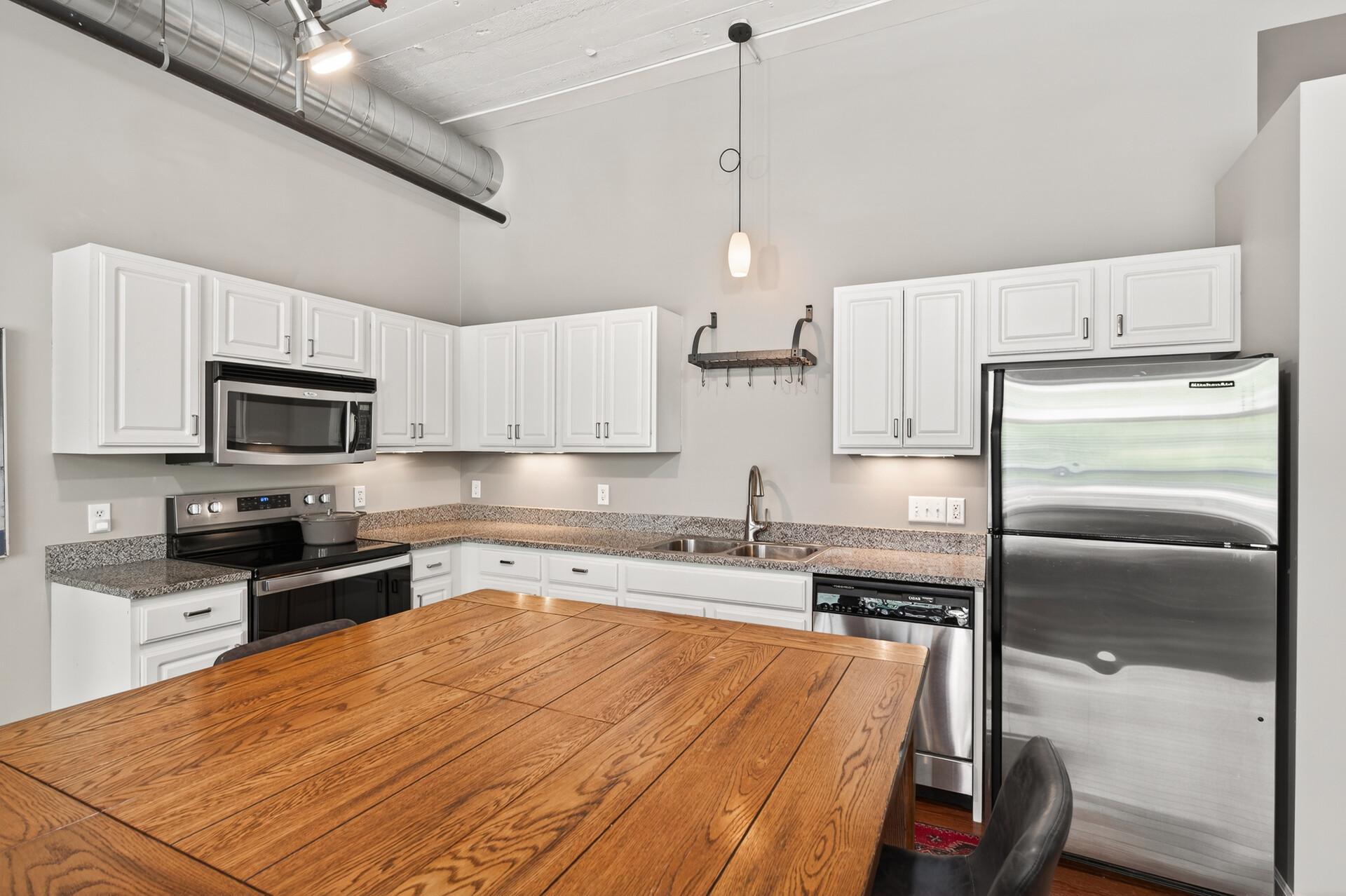 Ample counter space for meal prep and serving.