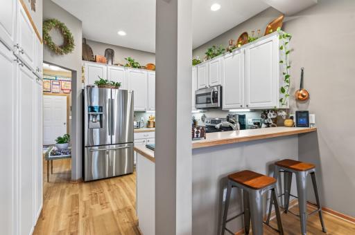 Spacious kitchen with breakfast bar.