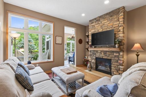 Enjoy relaxing in the main floor great room with a cozy fireplace.