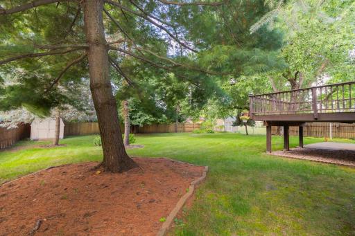 Many mature trees line the property, providing privacy and shade in the hot summer months