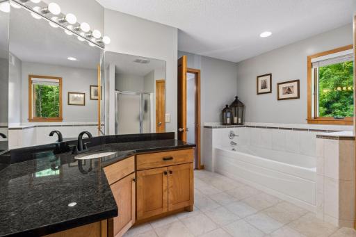 Full bathroom with luxurious soaker tub and in-floor heat