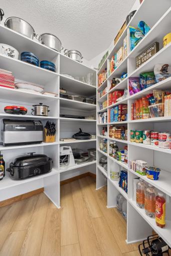 Sizable walk-in pantry adds funtion and convenience