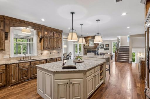 This view shows the layout of the kitchen in relation to the rest of the main level, highlighting the open floor plan.