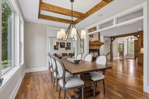The dining room looking towards the spacious foyer and dedicated office.