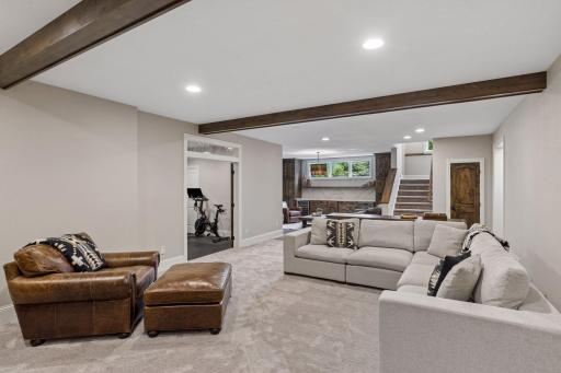 This view highlights the layout of the finished lower level.