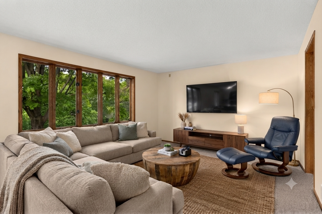 Living room virtually staged