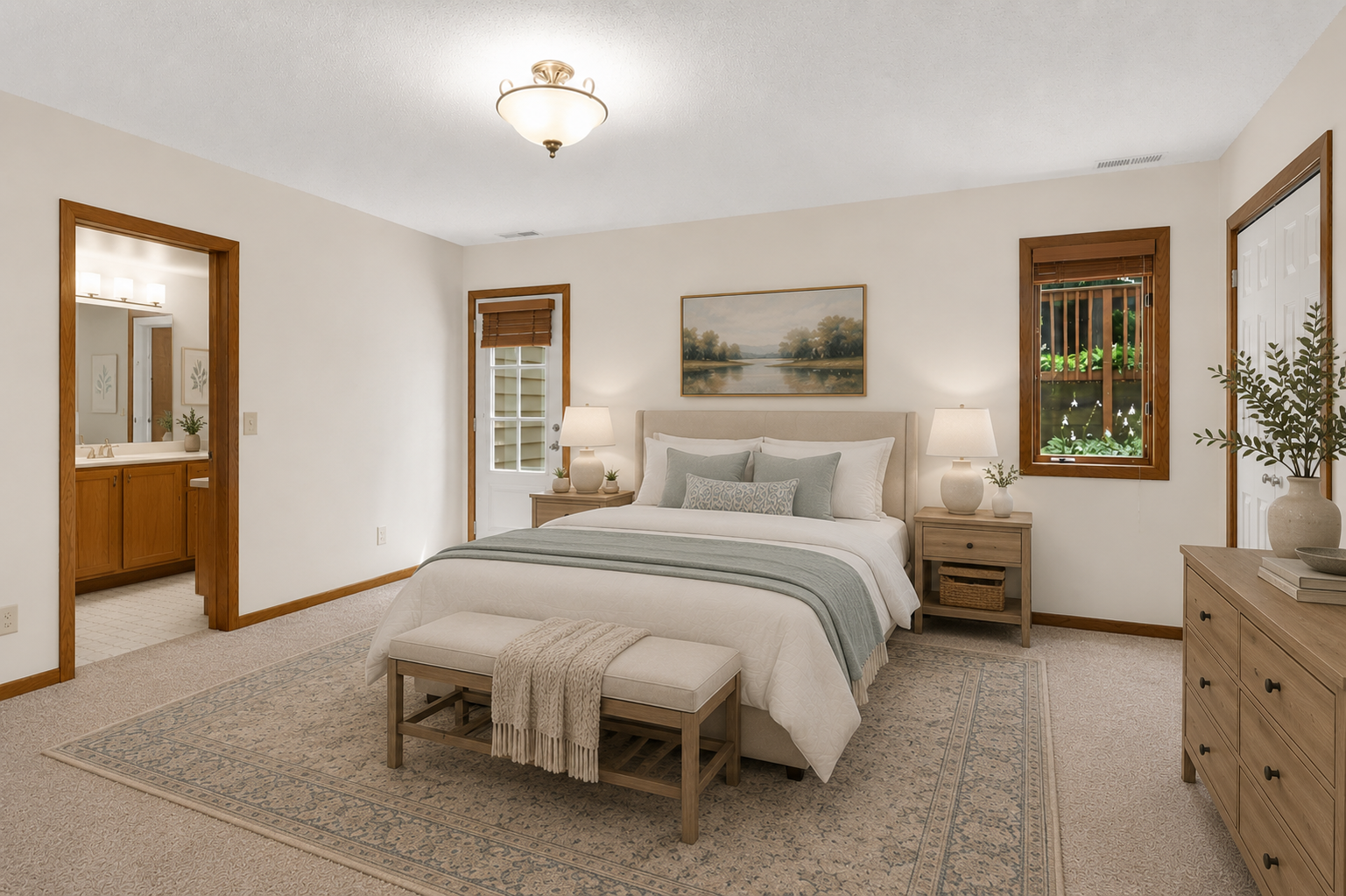 Lower level bedroom virtually staged