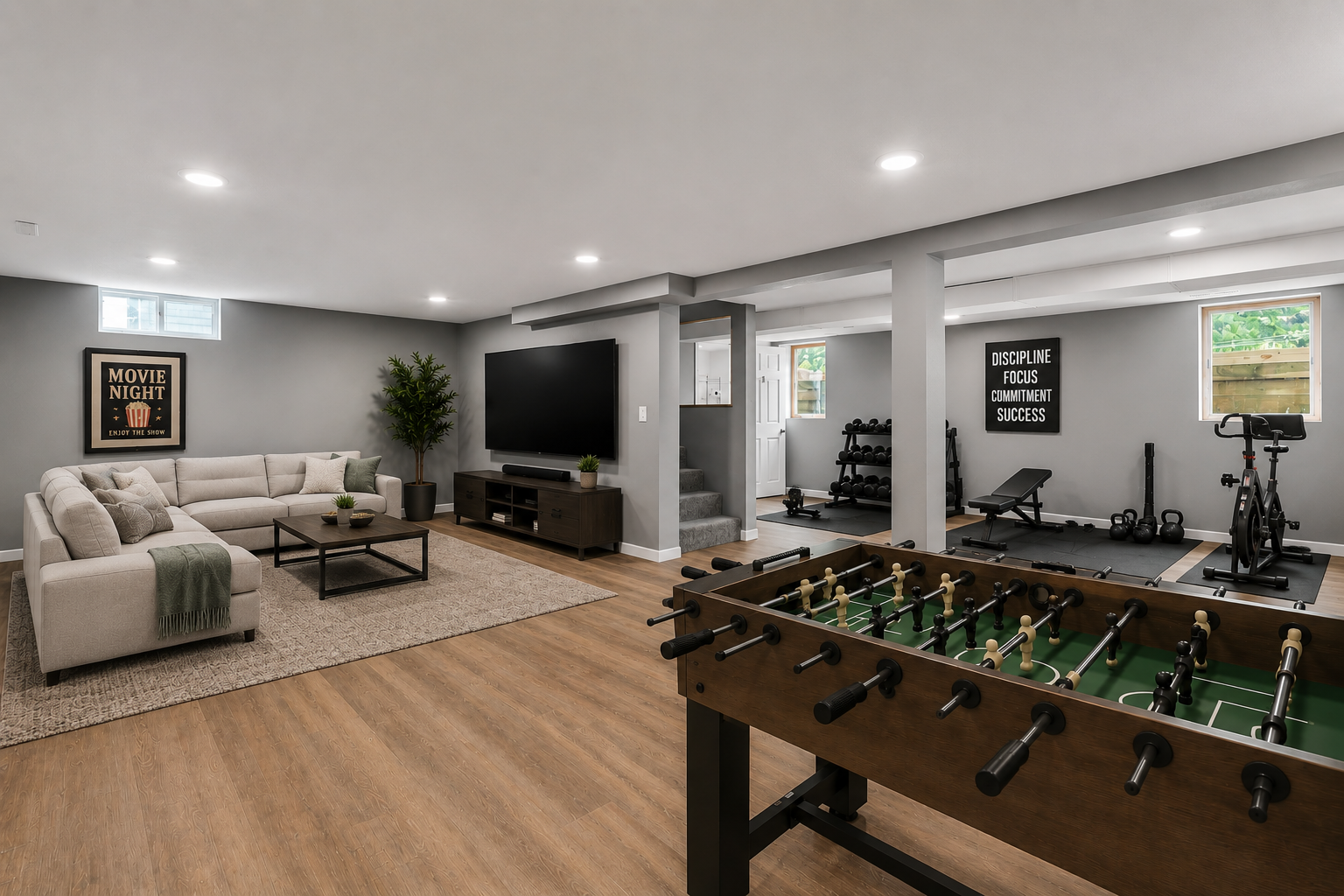 Virtual staged lower level family area