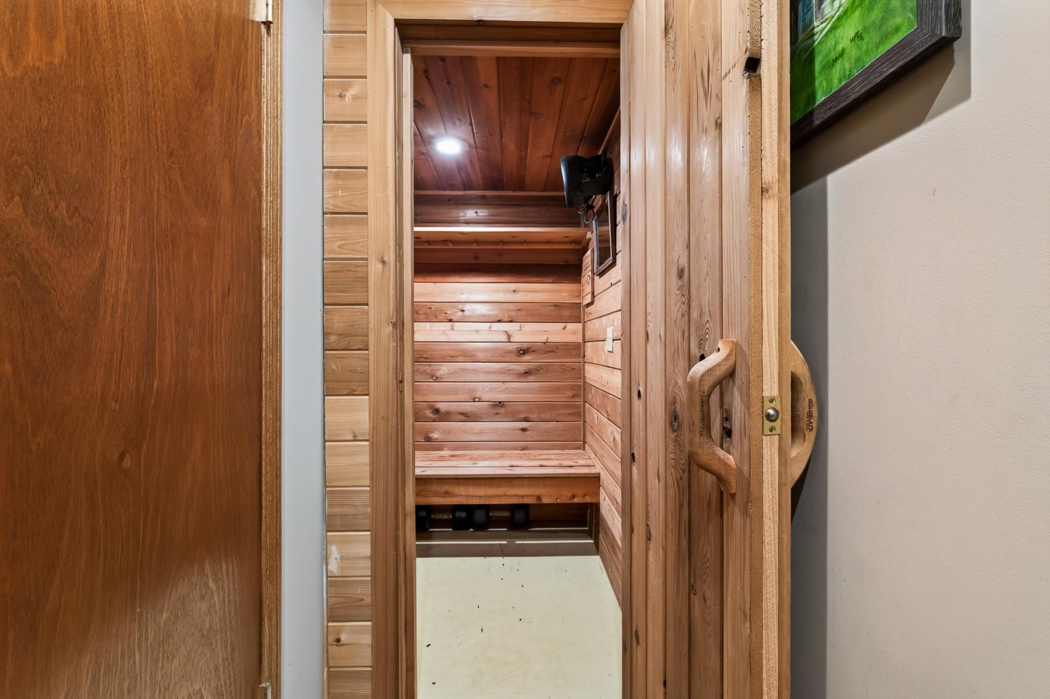 Sauna change room is attached to sauna.