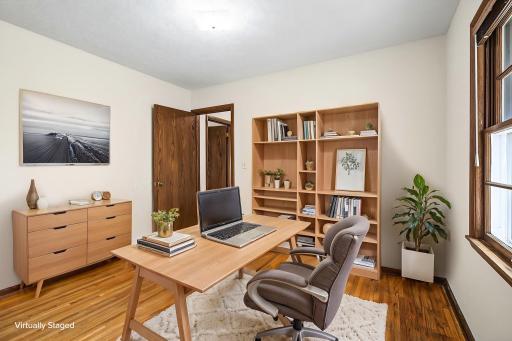 Bedroom 1, virtually staged as a home office.