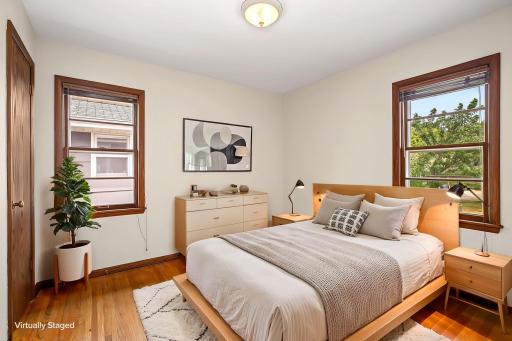 Bedroom 2, virtually staged to show how spacious the bedrooms are.