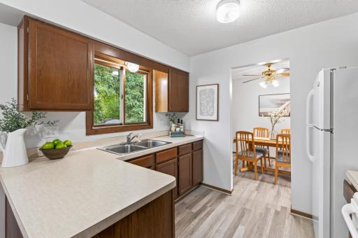 Seamless flow from the kitchen to the dining room.