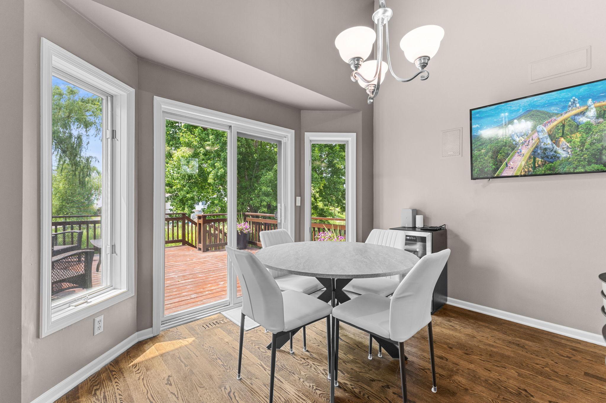Enjoy casual meals with peaceful backyard views just outside your windows.
