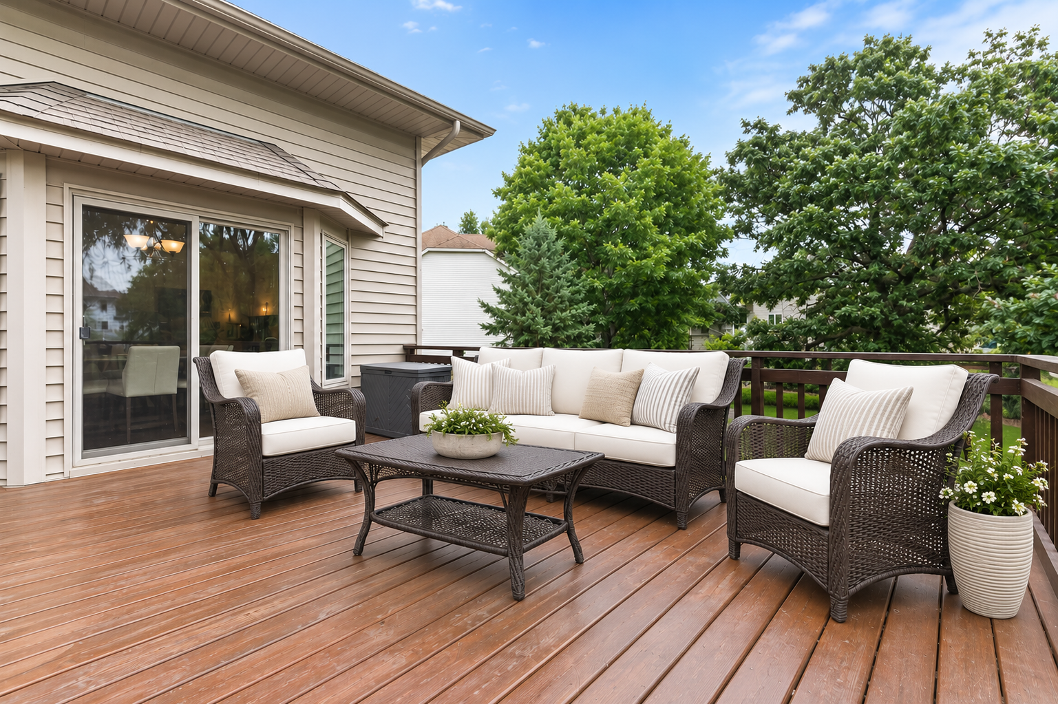 Image has been virtually staged. Enjoy peaceful mornings and evening sunsets from your private backyard deck.