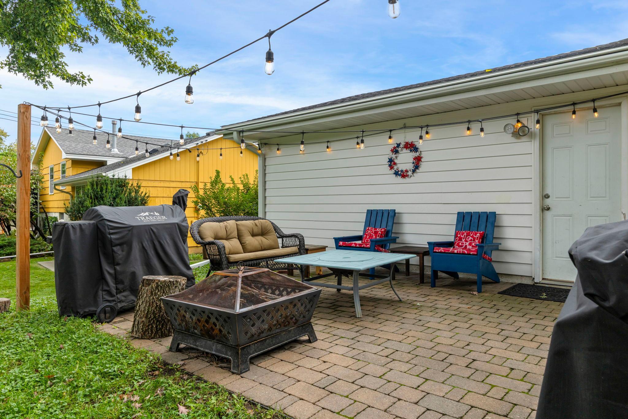 Great place for outdoor meals or relaxing by the fire